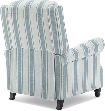 Pushback Recliner Chairs Set of 2, Comfy Fabric Wingback Recliner Chair, Upholstered Armchair Push Back Recliner with Wood Legs, Rivet Trim Accent Chair for Living Room, Bedroom, Blue Stripe