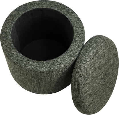 Homepop Home Decor | Upholstered Round Storage Ottoman with Nailheads| Ottoman with Storage for Living Room & Bedroom, Green Clover Fabric