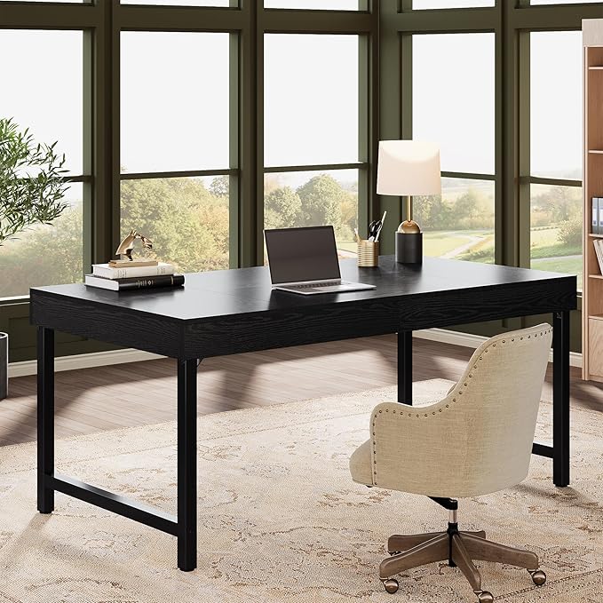 Tribesigns 55" Industrial Executive Desk for Home Office, Rustic Simple Computer Laptop Desk with Strong Metal Legs, Study Writing Table Business Workstation, Small Conference Table Black