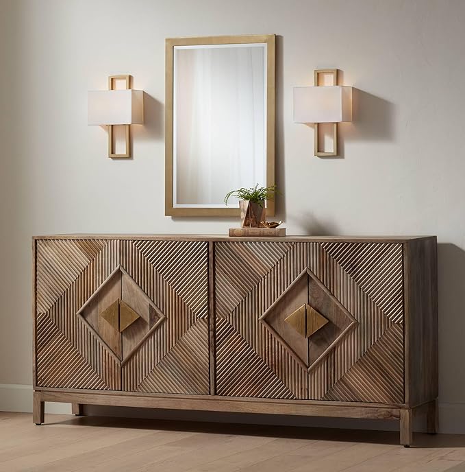 Possini Euro Design Metzeo Rectangular Vanity Decorative Wall Mirror Modern French Brass Gold Metal Frame Beveled Glass Edge 22" Wide for Bathroom Bedroom Living Room Home House Office Entryway