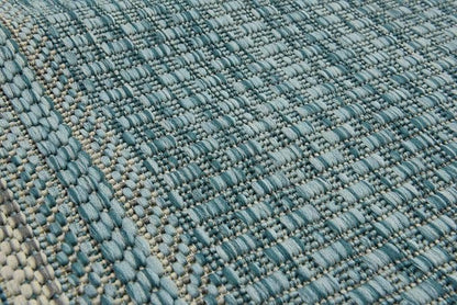 Unique Loom Outdoor Border Collection Area Rug - Soft Border (2'x 6' 1" Runner, Aquamarine/ Ivory)