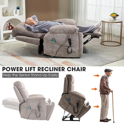 Lift Chair Recliners Lay Flat Sleeping Dual Motor for Elderly Infinite Position Recliner with Heat Massage Up to 400 LBS Electric Power Lift Recliner