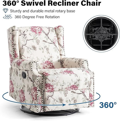 Lumibee Recliner Chairs Set of 2, 360° Swivel Rocker Recliner Chair with Footrest High Back, Comfy Upholstered Glider Rocking Chair for Living Room Bedroom (Plants Floral)