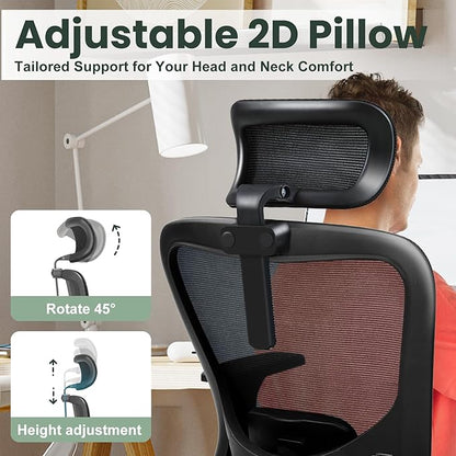 Ergonomic Office Chair - 350LB Mesh Office Chair with Adjustable Lumbar, High Back Computer Desk Chair with 3D Armrests, Comfy Chair with 2D Headrest & Tilt Function for Study, Work, Gaming