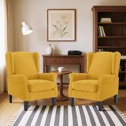 Accent Chair for Living Room Set of 2, High Back Reading Armchairs with Removable Seat Cushion, Mid-Century Single Couch in Fabric, Modern Ergonomic Wingback Chair for Bedroom,Club, Balcony