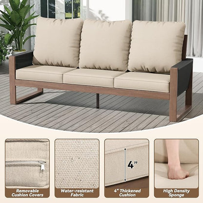 Patio Furniture 3 Seater Sofa Cedar Wood Indoor&Outdoor Couch, Outside Deep Seat High Back Porch Sofa