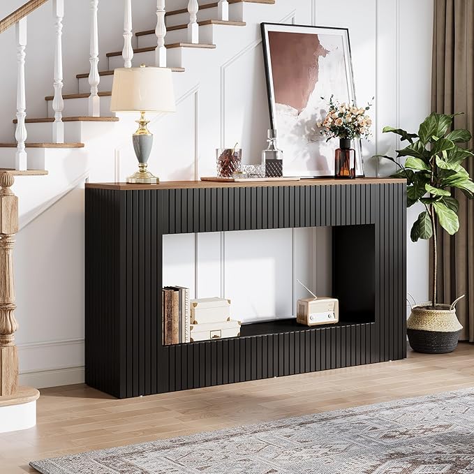 Tribesigns 55" Entryway Table, Modern Console Table with 2-Tier Storage, Narrow Sofa Furniture for Living Room, Entrance, Hallway, Black