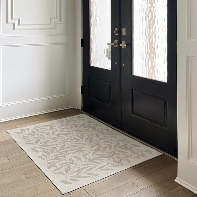 RUGGABLE x Morris & Co Washable Area Rug– Pure Willow Boughs Natural 4x6, Stain-Resistant, Non-Slip–Medium Machine Washable Rugs for Living Room, Bedroom, Hallway, Entryway & Office–with Standard Pad