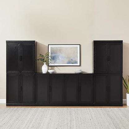 Crosley Furniture Essen 3-Piece Modern Sideboard Buffet Cabinet and Kitchen Storage Pantry Set, Black