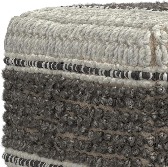 SIMPLIHOME Grady Contemporary Square Pouf in Earth Tone Brown Handloom Woven for the Living Room, Bedroom and Kids Room