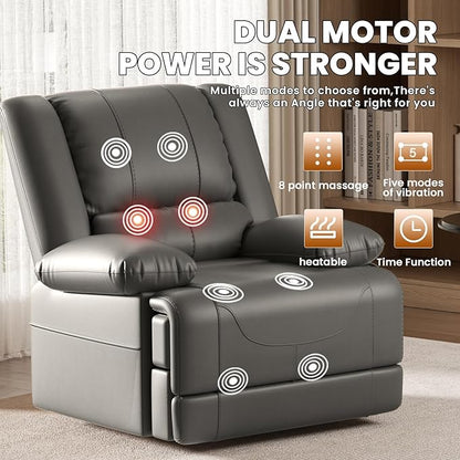 Large Dual Motor Power Lift Recliner Chair with Massage and Heat for Elderly People, Infinite Position,USB Ports and Remote Control,Breathable Leather (Gray)