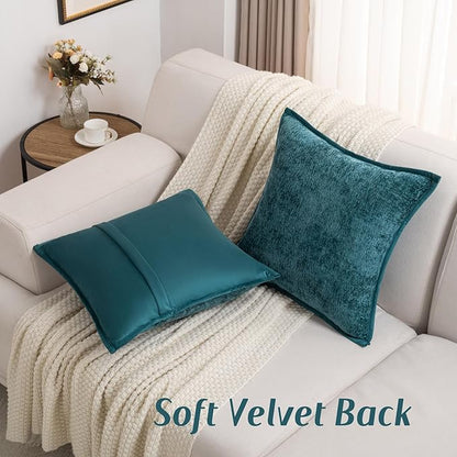 FUTEI Teal Chenille Throw Pillow Covers 16x16 Inch Set of 2,Soft Cozy Bound Edge Design Cushion Case,Home Decor for Couch Bed Living Room