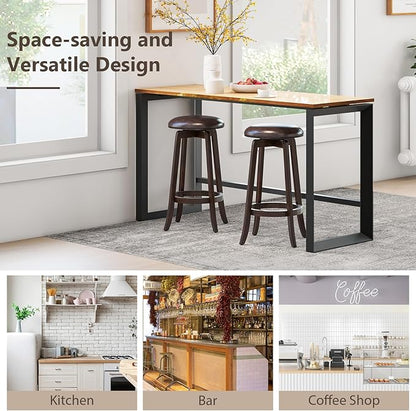 COSTWAY 29-Inch Swivel Bar Stools Set of 4, Upholstered Barstools w/PU Leather Seat & Solid Rubber Wood Legs, Mid-Century Backless Round Bar Height Stools w/Footrest for Kitchen Home Bar