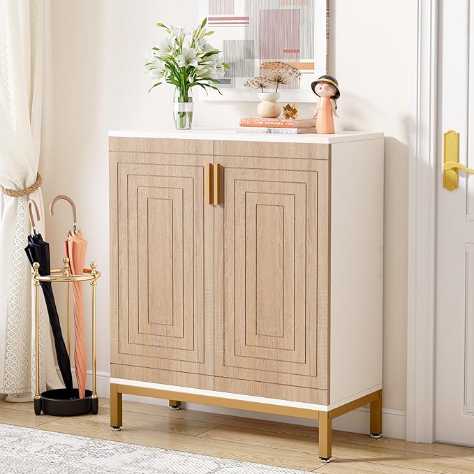 Tribesigns Shoe Cabinet with Doors, 20 Pairs Entryway Shoe Storage Cabinet with Shelves, 5-Tier Modern Free Standing Shoe Racks Storage Organizer for Closet, Living Room, Bedroom(White/Natural)