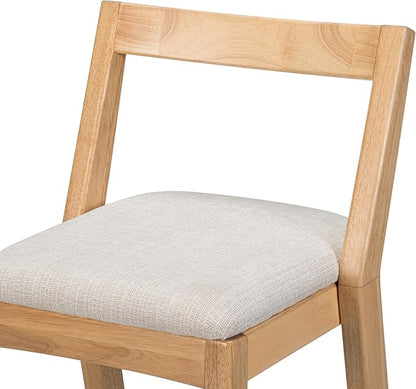 Christopher Knight Home Yone Counter Height Bar Stools Set of 2, Comfy Fabric Upholstered Bar Stool for Kitchen Island, Wooden Dining Room Chair, Barstools with Footrest/Backrest, Beige + Natural