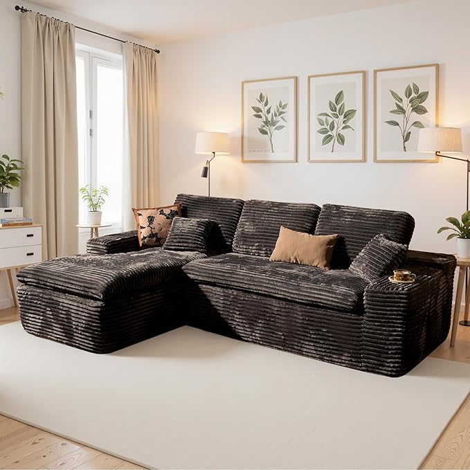 106" Oversized Couch Sofa, L Shape Couches for Living Room, No Assembly Required Plush Velvet Sectional Sofas with Left Facing Chaise for Home Apartment
