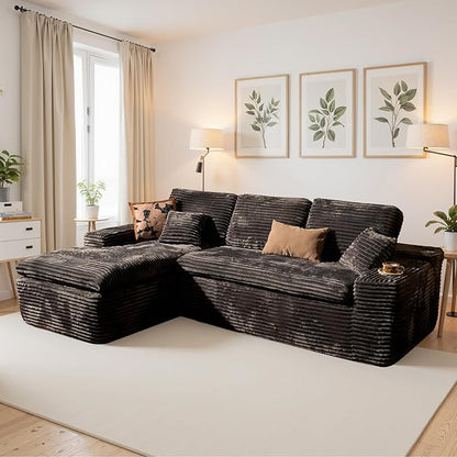 106" Oversized Couch Sofa, L Shape Couches for Living Room, No Assembly Required Plush Velvet Sectional Sofas with Left Facing Chaise for Home Apartment