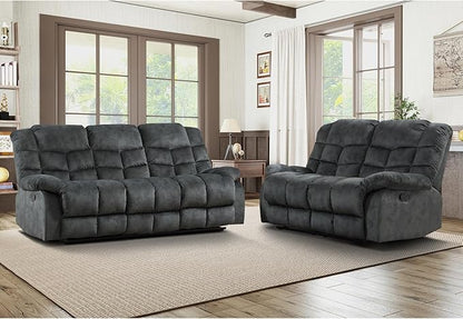 EBELLO Reclining Sofa Furniture Set, Loveseat Recliner Sofa and 3PC Bonded Manual Recliner Set for Living Room, Grey Green (Loveseat+Sofa)