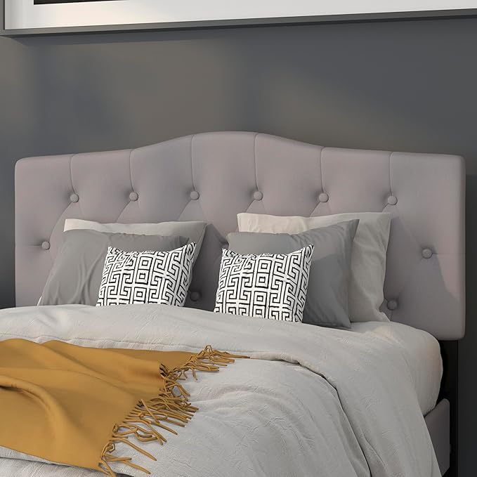 BizChair Arched Button Tufted Full Size Headboard in Light Gray Fabric