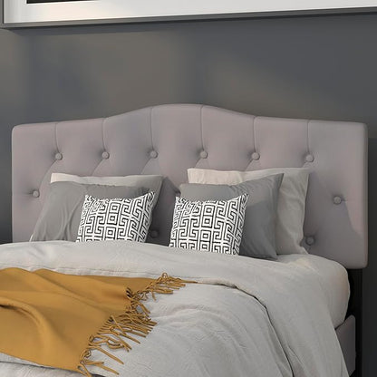 BizChair Arched Button Tufted Full Size Headboard in Light Gray Fabric