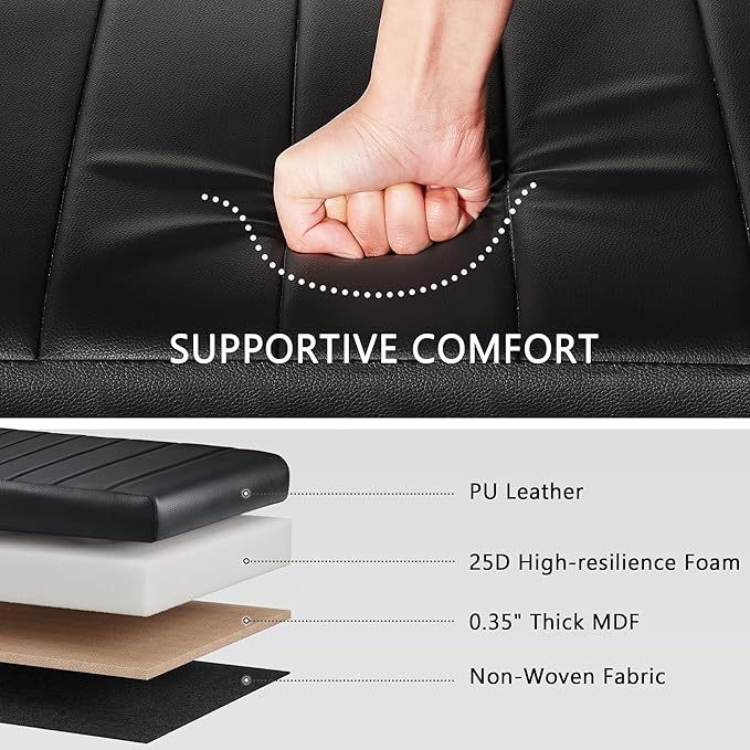 VECELO 44.5" Ottoman with Storage, Storage Ottoman Bench with 2 Gas Spring Lid Supports, PU Leather Upholstery, Solid Wood Legs, Black Shoe Bench for Bedroom, Living Room, Entryway