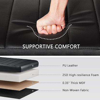 VECELO 44.5" Ottoman with Storage, Storage Ottoman Bench with 2 Gas Spring Lid Supports, PU Leather Upholstery, Solid Wood Legs, Black Shoe Bench for Bedroom, Living Room, Entryway