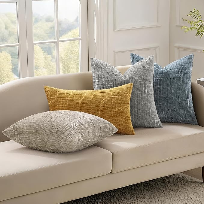 decorUhome Fall Light Brown Chenille Throw Pillow Covers 20x20 Set of 2 Thick Textured Slubby Couch Pillow Covers Farmhouse Accent Modern Neutral Decorative Pillow Cases for Bed Sofa Living Room