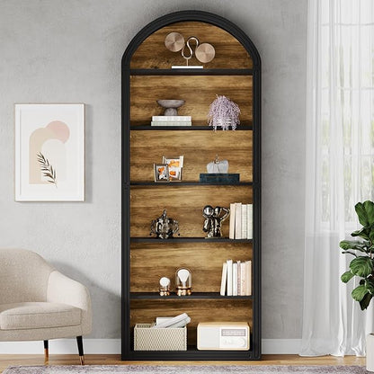 Tribesigns 77.16" Tall Arched Bookshelf, 6-Tier White Arched Bookcase with Storage Shelves for Living Room, Bedroom, Set of 2 (Black, 6-Tier)
