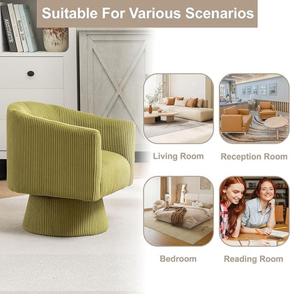 Swivel Accent Chair Set of 2, Modern 360° Swivel Barrel Chair, Corduroy Upholstered Single Sofa for Living Room, Bedroom(Mint Green)