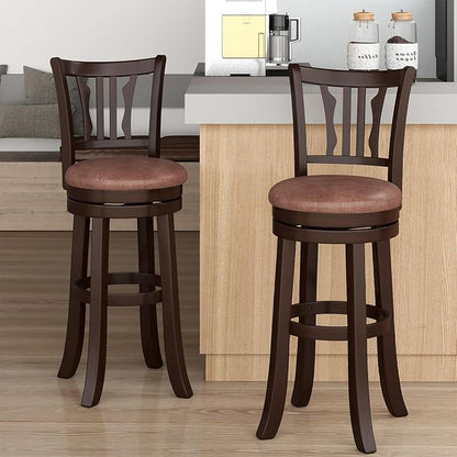 COSTWAY 30" Bar Height Stools Set of 2, Swivel High-Top Chairs with Backrest & Faux Leather Padded Seat, Rubber Wood Counter Barstools with Footrest for Kitchen Islands, Dining Room, Pub (2,30'')