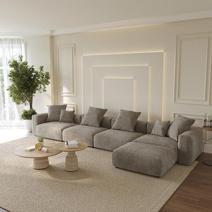 Oversized Modular Sectional Sofa with Ottomans,5 Seater Corduroy L Shaped Reversible Corner Couch,181.1" Convertible Sofa & Couch Free Combination for Living Rooom,Brown