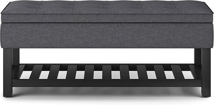 SIMPLIHOME Cosmopolitan 44 inch Wide Transitional Rectangle Storage Ottoman Bench with Open Bottom in Slate Grey Linen Look Fabric, Assembled for the Living Room and Bedroom