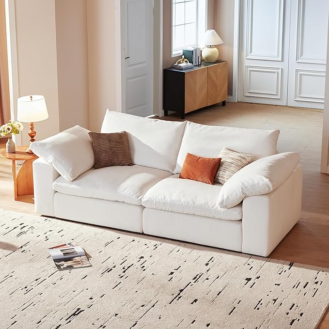 Modular Cloud Sofa, 78.7" Cloud Sectional Couches with Deep Seat，Oversized Loveseat Sofa for Living Room, Modern Comfy Couch with Washable Cover, Wide Armrest (White)