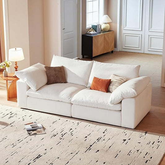 Modular Cloud Sofa, 78.7" Cloud Sectional Couches with Deep Seat，Oversized Loveseat Sofa for Living Room, Modern Comfy Couch with Washable Cover, Wide Armrest (White)