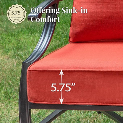 Patio Furniture Set 5 pcs, Outdoor Patio Furniture, 3-Seat Sofa, 2 Rocking Chairs, 2 Ottomans and 5.75" Extra Thick Cushion, Patio Conversation Set for Garden Backyard Deck,Red