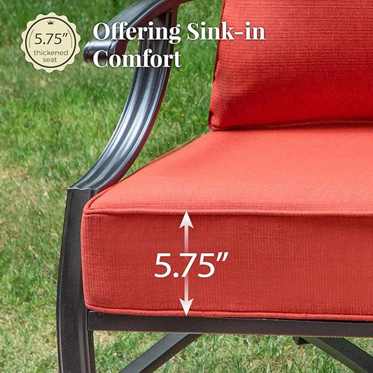 Patio Furniture Set 7 pcs, Outdoor Patio Furniture, 3-Seat Sofa, 2 Single Chairs, 2 Rocking Chairs, 2 Ottomans and 5.75" Extra Thick Cushion, Patio Conversation Set for Backyard Deck,Red