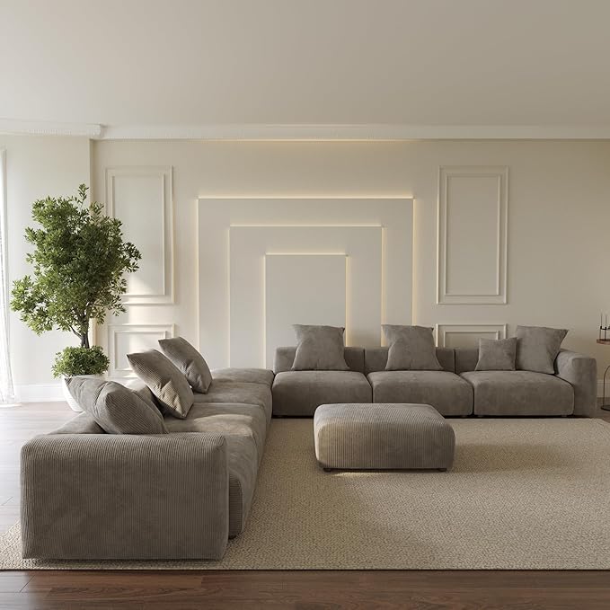 Oversized Modular Sectional Sofa with Ottomans,8 Seater Corduroy V Shaped Reversible Corner Couch,181.73" Convertible Sofa & Couch Free Combination for Living Rooom,Brown