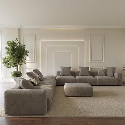 Oversized Modular Sectional Sofa with Ottomans,8 Seater Corduroy V Shaped Reversible Corner Couch,181.73" Convertible Sofa & Couch Free Combination for Living Rooom,Brown