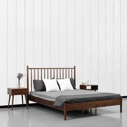 NTC Inno Wooden Bed Frame with Headboard, Solid Oak and Rubber Wood Foundation with Silent Slats and Wood Central Supports, 1000 Lb Capacity, Effortless Assembly, Queen - Dark Walnut