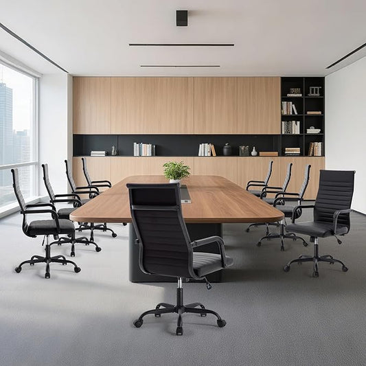 Office Desk Chair, Ergonomic Conference Room Chairs, PU Leather Executive Ribbed Computer Chair, Swivel Rolling Chair for Home Office