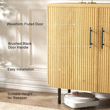 Buffet Cabinet with Storage, Sideboard with 2 Doors, Adjustable Shelf, Fluted Accent Cabinet for Living Room, Modern,Natural