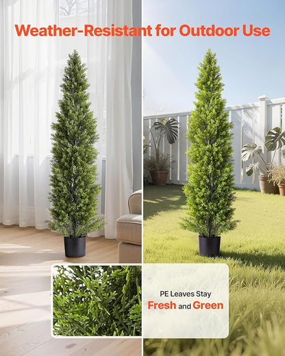 VEVOR Artificial Cedar Topiary Trees, 60 inch 2 Set Faux Pine Shrubs Plants, Fake Silk Tree Look Real, Easy Assembly for Decor Front Porch Outdoor Patio Garden Balcony Backyard Indoor Office