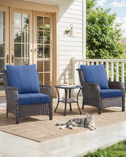 Luxury 24x24x6 Inch Kitty Outdoor Deep Seat Cushions Set of 6 - Comfortable Patio Chair Cushion for Wicker Dining Rocking Swivel Chair Loveseat Couch Sectional Sofa - Navy Blue