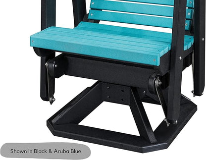 DutchCrafters Modern Horizontal Slat High Back Poly Adirondack Swivel Glider Outdoor Patio Chair (Black & Weatherwood)