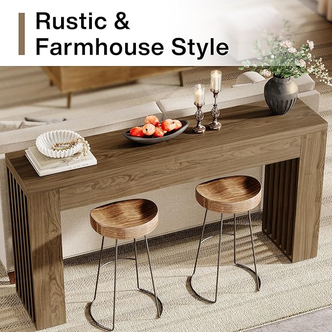 Tribesigns 59-Inch Long Wooden Console Sofa Table Behind The Couch with Vertical Slat Legs for Entrance, Hallway, Entryway, Living Room (Rustic Brown)
