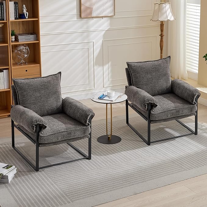 Xifan Modern Comfy Reclining Chair with 6 Angle Adjustable Backrest, Upholstered Accent Chair Fabric Living Room Lounge Chair for Reading Room - Gray, Set of 2