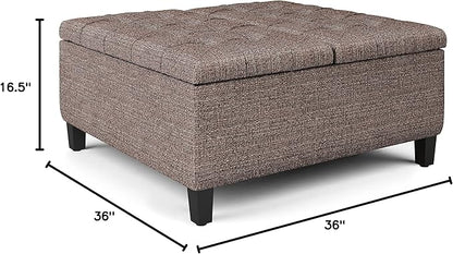 SIMPLIHOME Harrison 36 inch Wide Transitional Square Coffee Table Storage Ottoman in Mink Brown Tweed Look Fabric, Assembled, for the Living Room and Bedroom