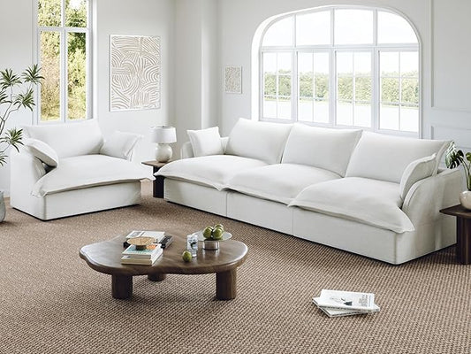 114” Oversized Modular Sectional Sofa, Comfy Down Fill Cloud Couch, 3 Seater Modular Sofa Couch with One Single Seat, Convertible Sectional Couches for Living Room, Linen, Cream White
