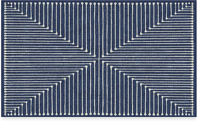 RUGGABLE x Jonathan Adler Machine Washable Modern Area Rug – Inkdrop Lapis Blue 3x5, Stain-Resistant, Non-Slip – Small Rugs for Living Room, Bedroom, Hallway, Entryway & Office–with Cushioned Pad
