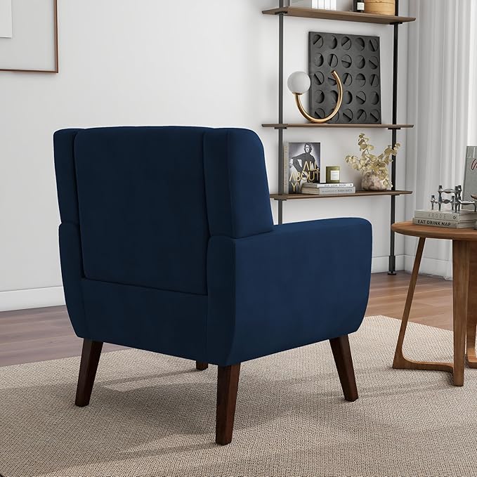 Accent Chair, Modern Velvet Arm Chair for Living Room, Bedroom, Comfy High-Resilient Sponge Reading Chair for Small Spaces （Velvet Royal Blue, Set of 1